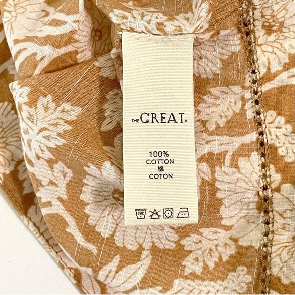 The GREAT. The Garland Top Puff Sleeve Boho Blouse Oat Wild Brush Floral 0 XS - Picture 15 of 16